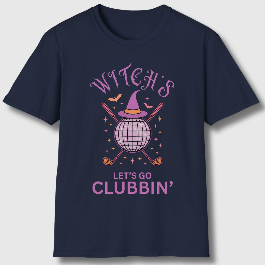 Witches, Let's Go Clubbin'! - Adult Golf T-Shirt in Navy