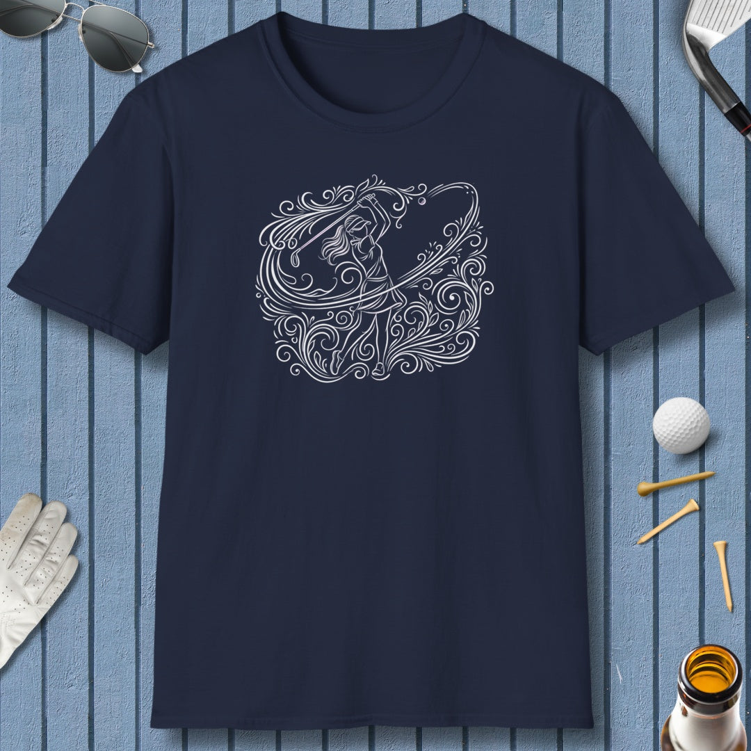 EVERY SWING TELLS A STORY - Women's Golf Vine Art - Adult Golf T-Shirt in Navy