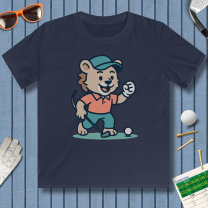 Fist Pumping Lion - Youth Golf T-Shirt in Navy