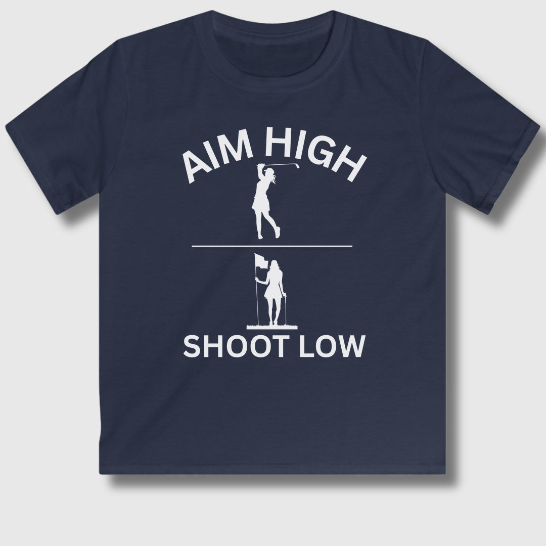 Aim High - Shoot Low (Female) - Youth Golf T-Shirt in Navy