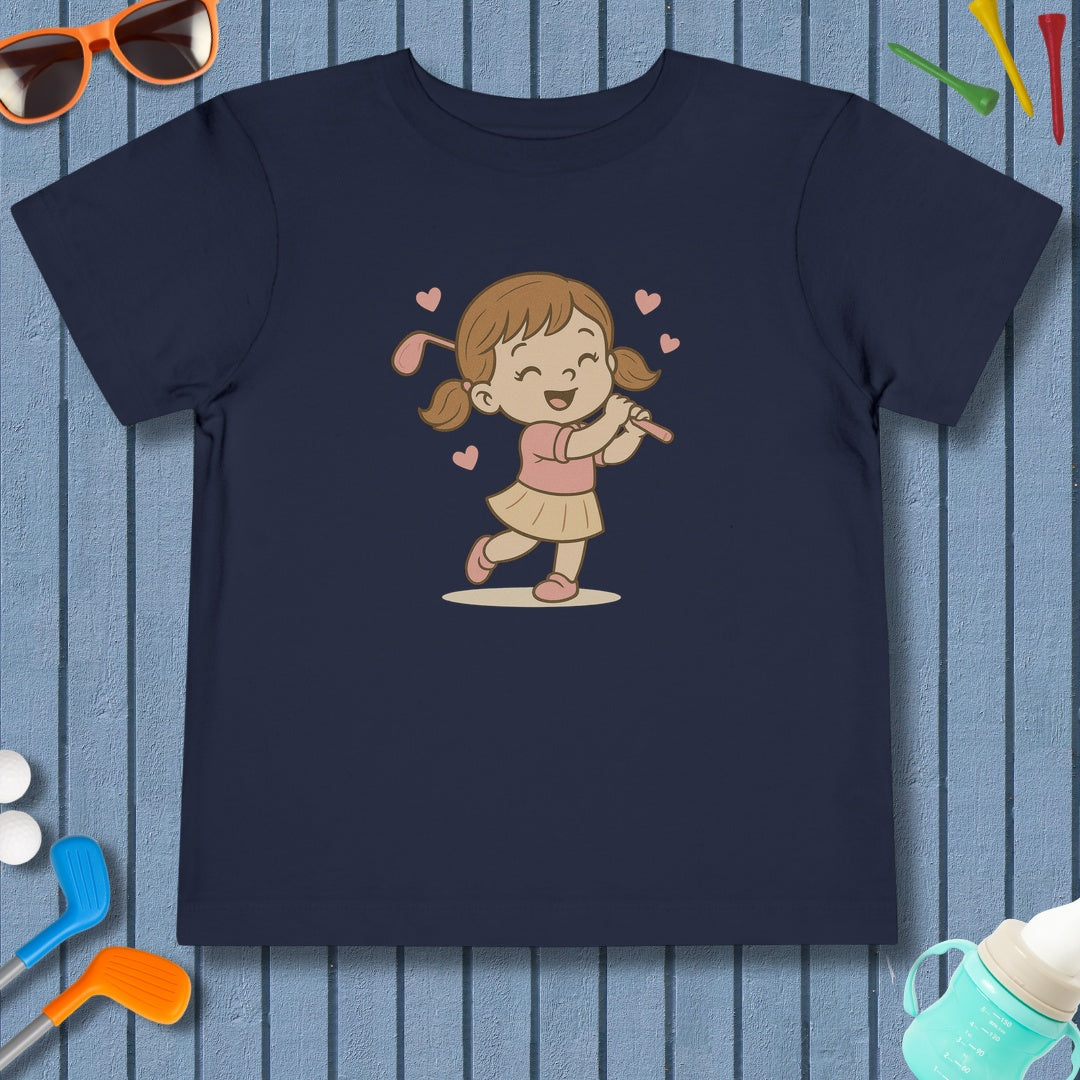 Happy Golfer Girl - Toddler Golf T-Shirt in Navy