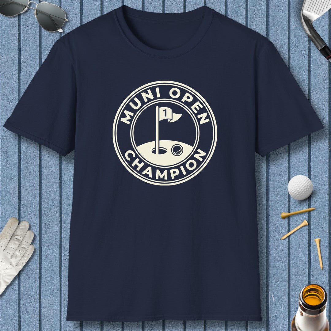 MUNI OPEN CHAMPION - MUNICIPAL GOLF COURSE T-SHIRT in Navy