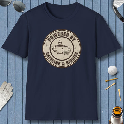 Powered by Caffeine & Birdies - Adult Golf T-Shirt in Navy