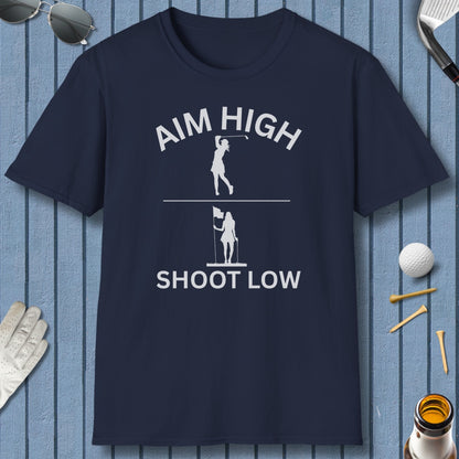 Aim High - Shoot Low (Female) - Adult Golf T-Shirt in Navy