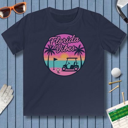 Golf Vibes - Florida Sunshine Edition - Youth Golf T-Shirt in Navy