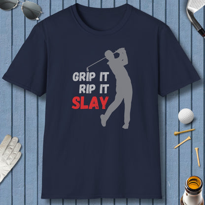 GRIP IT, RIP IT, SLAY (Male) - Adult Golf T-Shirt in Navy