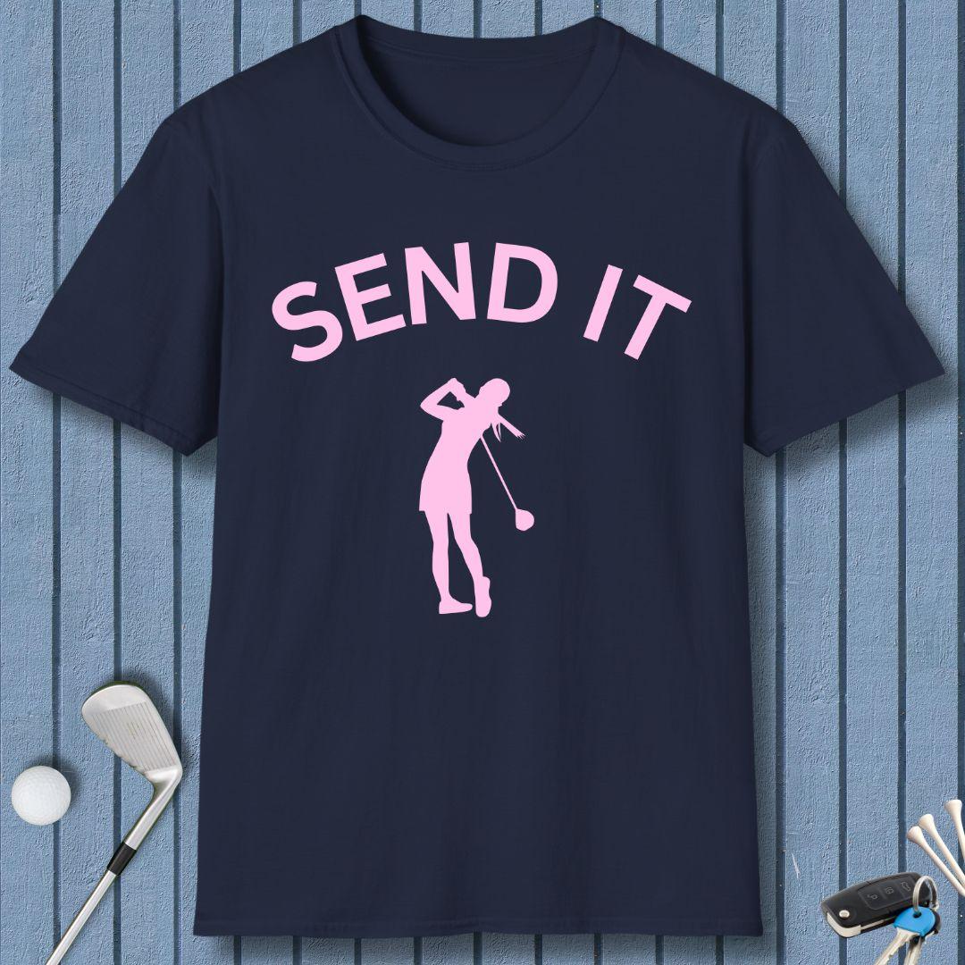 SEND IT - Female - T-Shirt in Navy, great for casual wear. Find more fun golf focused products at oneforetheages.com