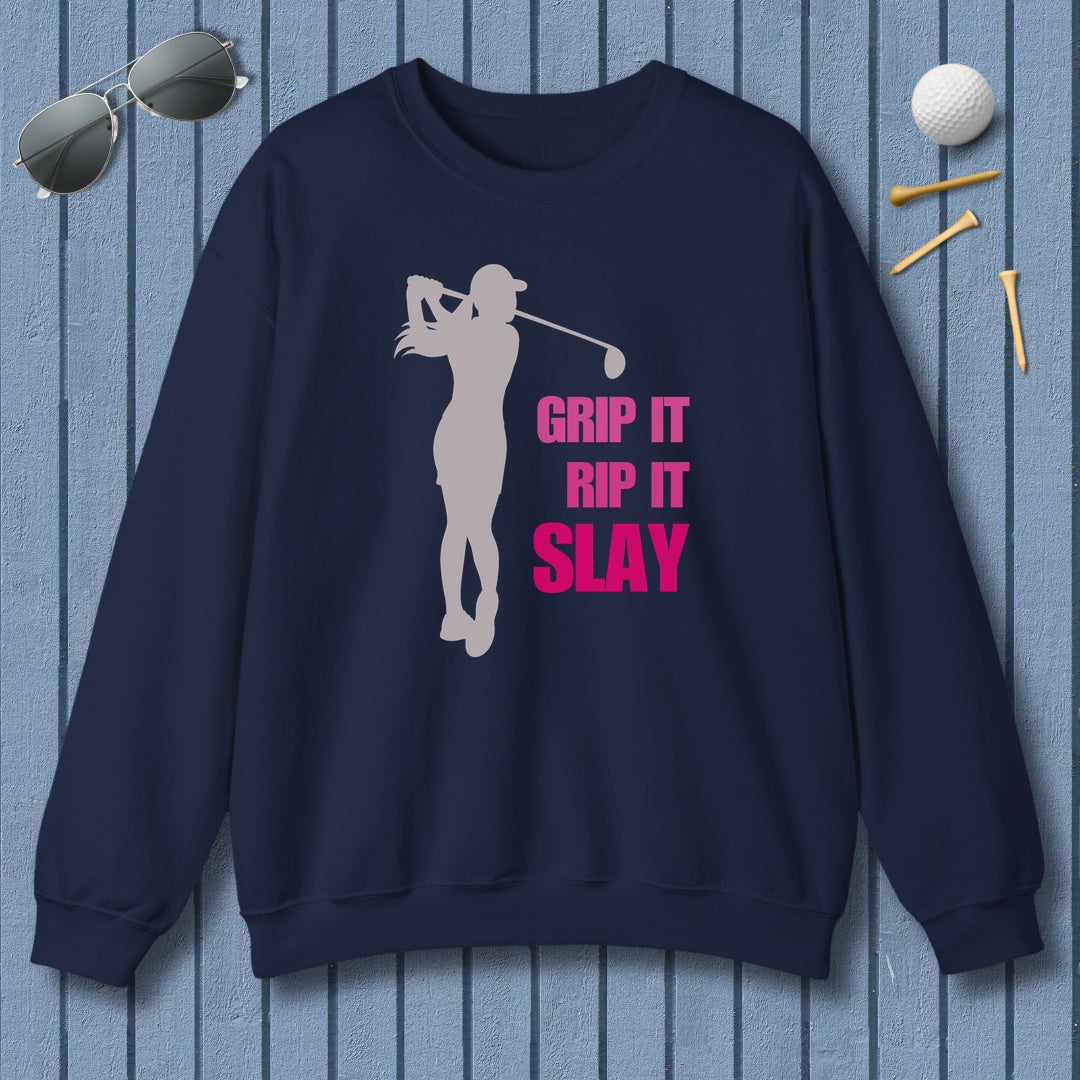 GRIP IT, RIP IT, SLAY (Female) - Adult Golf Sweatshirt in Navy