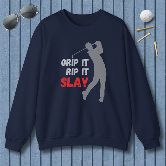 GRIP IT, RIP IT, SLAY (Male) - Adult Golf Sweatshirt in Navy
