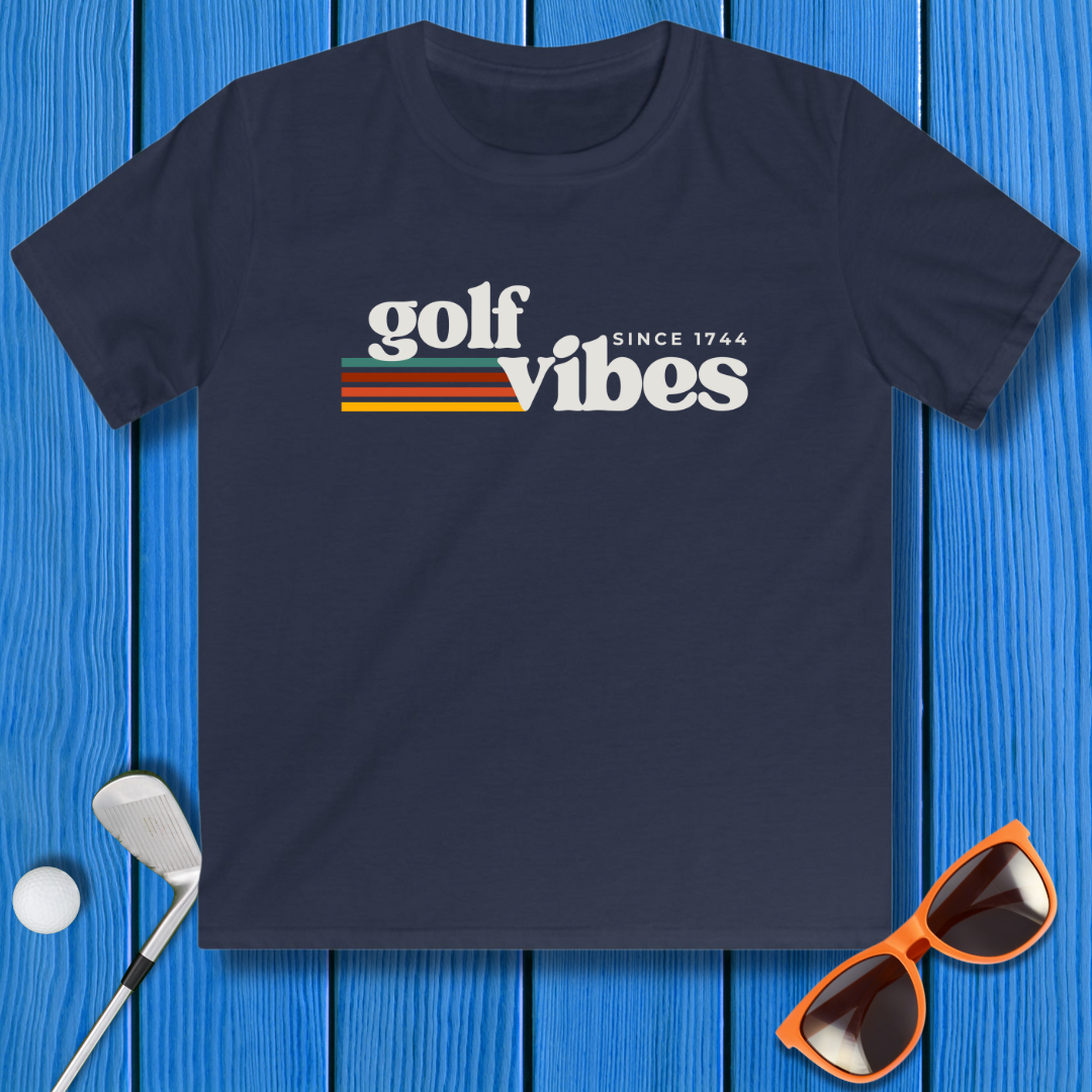Golf Vibes - Youth T-shirt in Navy, great for casual wear. Find more fun golf focused products at oneforetheages.com