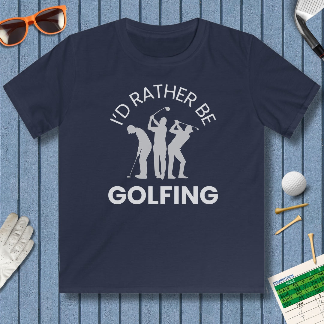 I'd Rather Be Golfing - Youth Golf T-Shirt in Navy