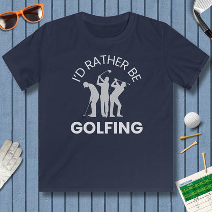 I'd Rather Be Golfing - Youth Golf T-Shirt in Navy