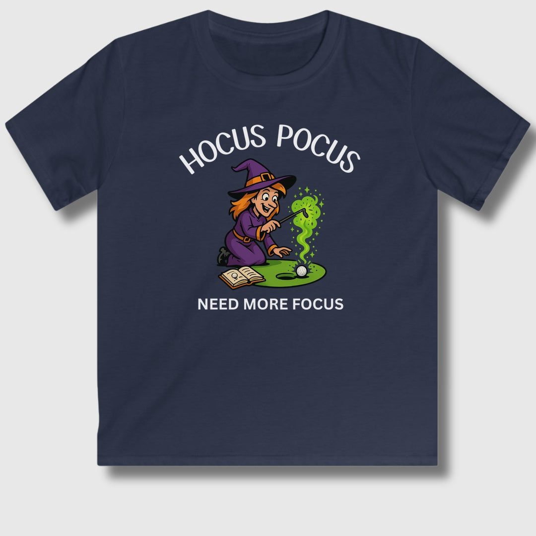 Hocus Pocus, Need More Focus - Youth Golf T-Shirt in Navy