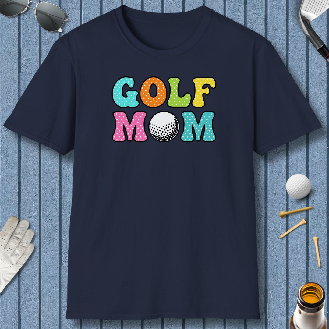 BUBBLY GOLF MOM, Polka Dot Pop - Adult Golf T-Shirt in Navy