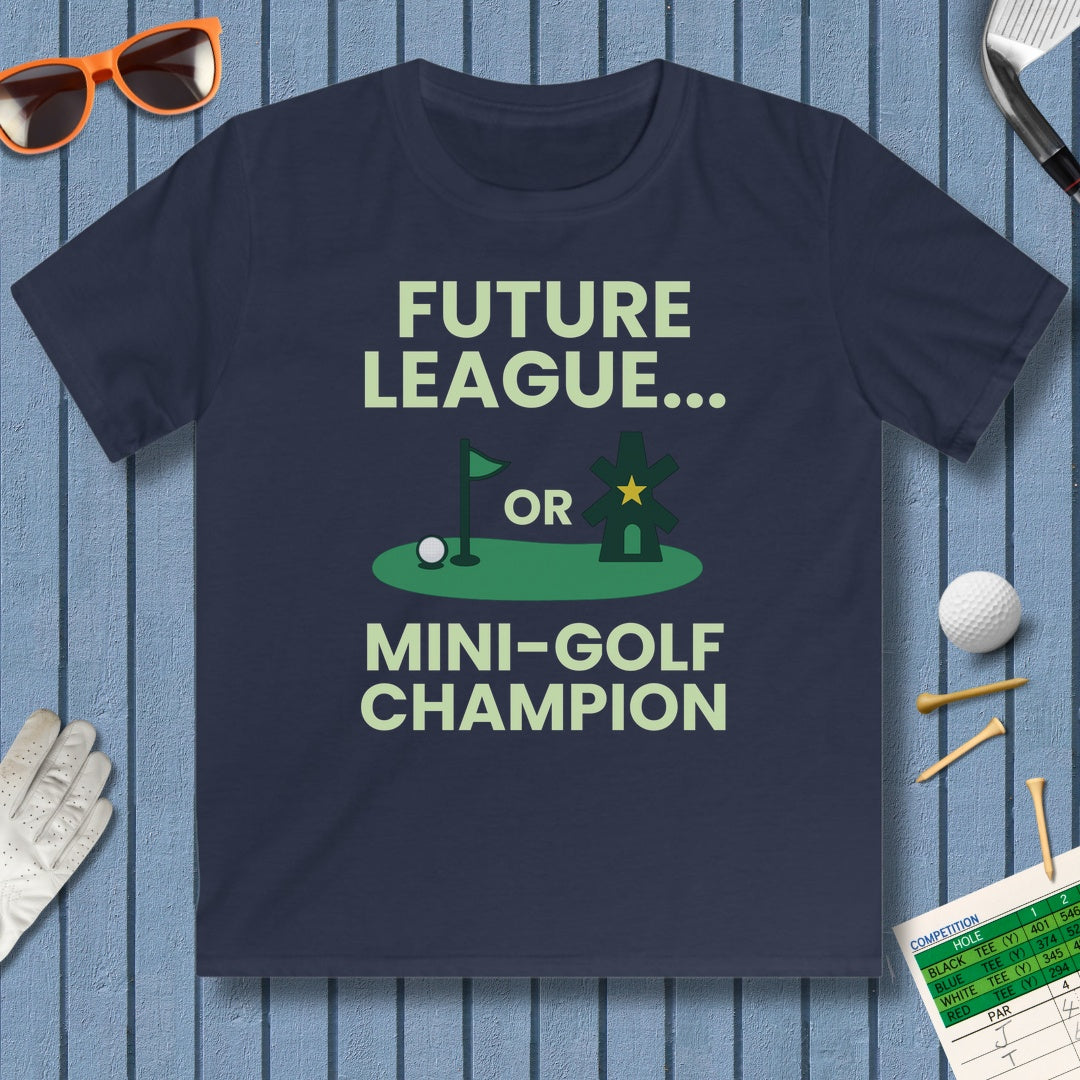 Future League or Mini-Golf Champion - Youth Golf T-Shirt in Navy