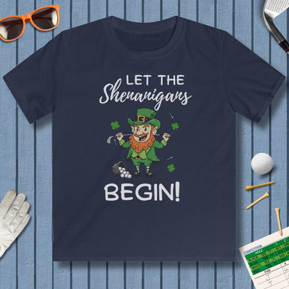 Let The Shenanigans Begin - Youth Golf T-Shirt in Navy