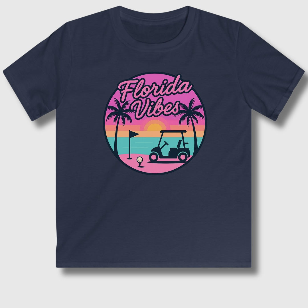 Golf Vibes - Florida Sunshine Edition - Youth Golf T-Shirt in Navy