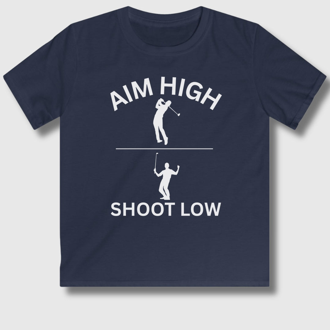 Aim High - Shoot Low (Male) - Youth Golf T-Shirt in Navy