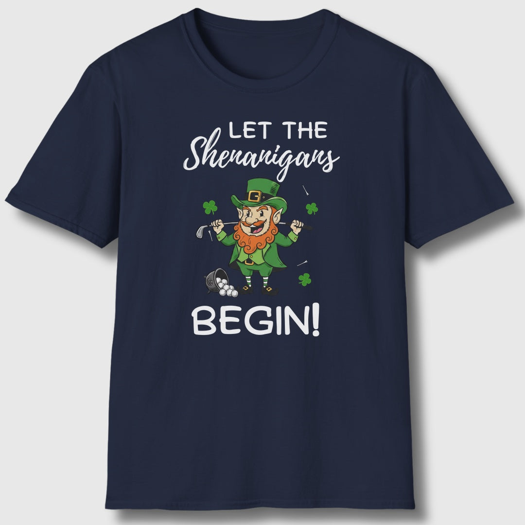 Let The Shenanigans Begin - Adult Golf T-Shirt in Navy