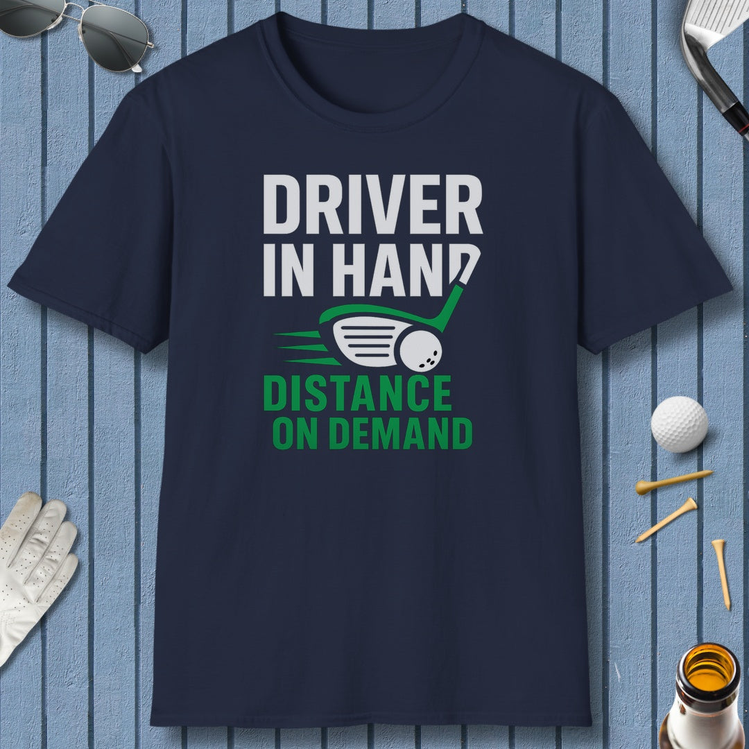 Driver in Hand - Distance on Demand - Adult Golf T-Shirt in Navy