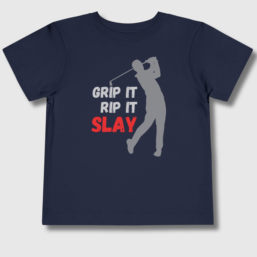 GRIP IT, RIP IT, SLAY (Male) - Toddler Golf T-Shirt in Navy