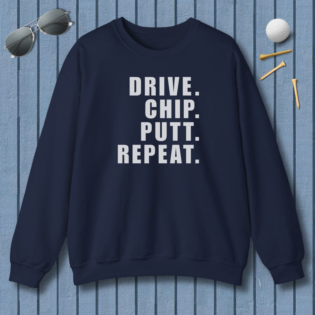 DRIVE CHIP PUTT REPEAT - Adult Golf Sweatshirt in Navy