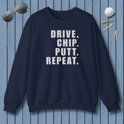 DRIVE CHIP PUTT REPEAT - Adult Golf Sweatshirt in Navy