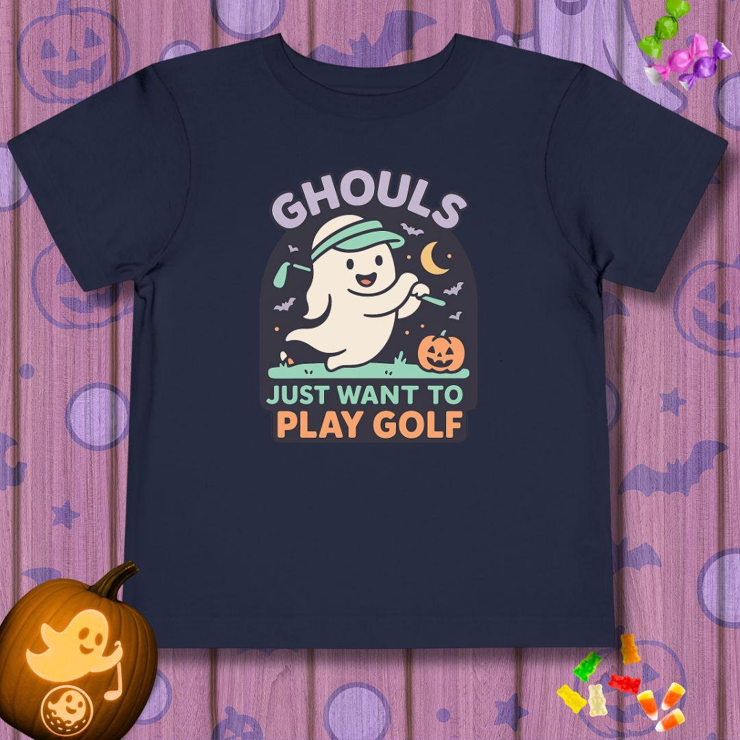 GHOULS Just want to Play Golf - Halloween - Toddler T-Shirt in Navy, great for casual wear. Find more fun golf focused products at oneforetheages.com