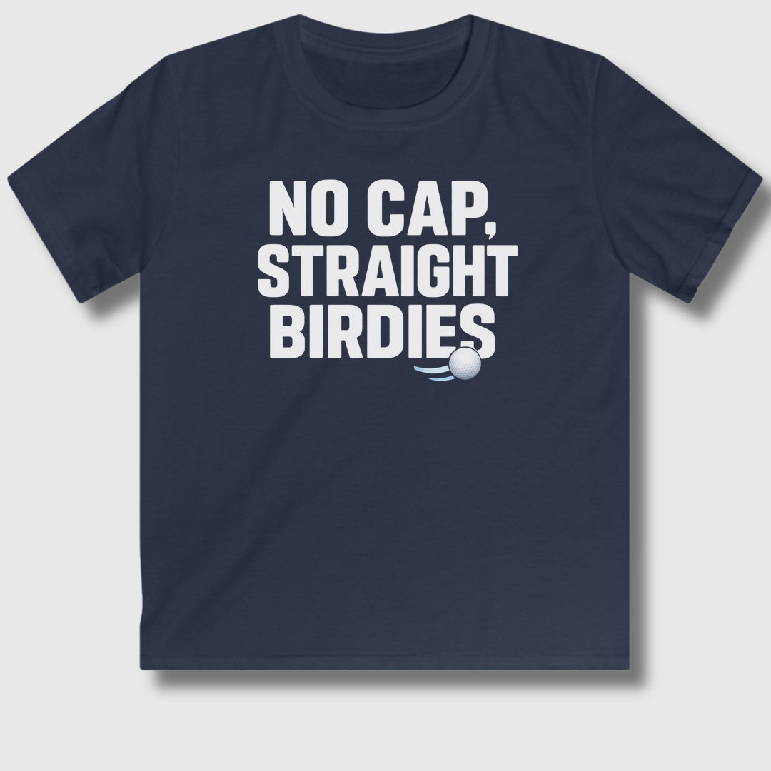 NO CAP, STRAIGHT BIRDIES - Youth Golf T-Shirt in Navy