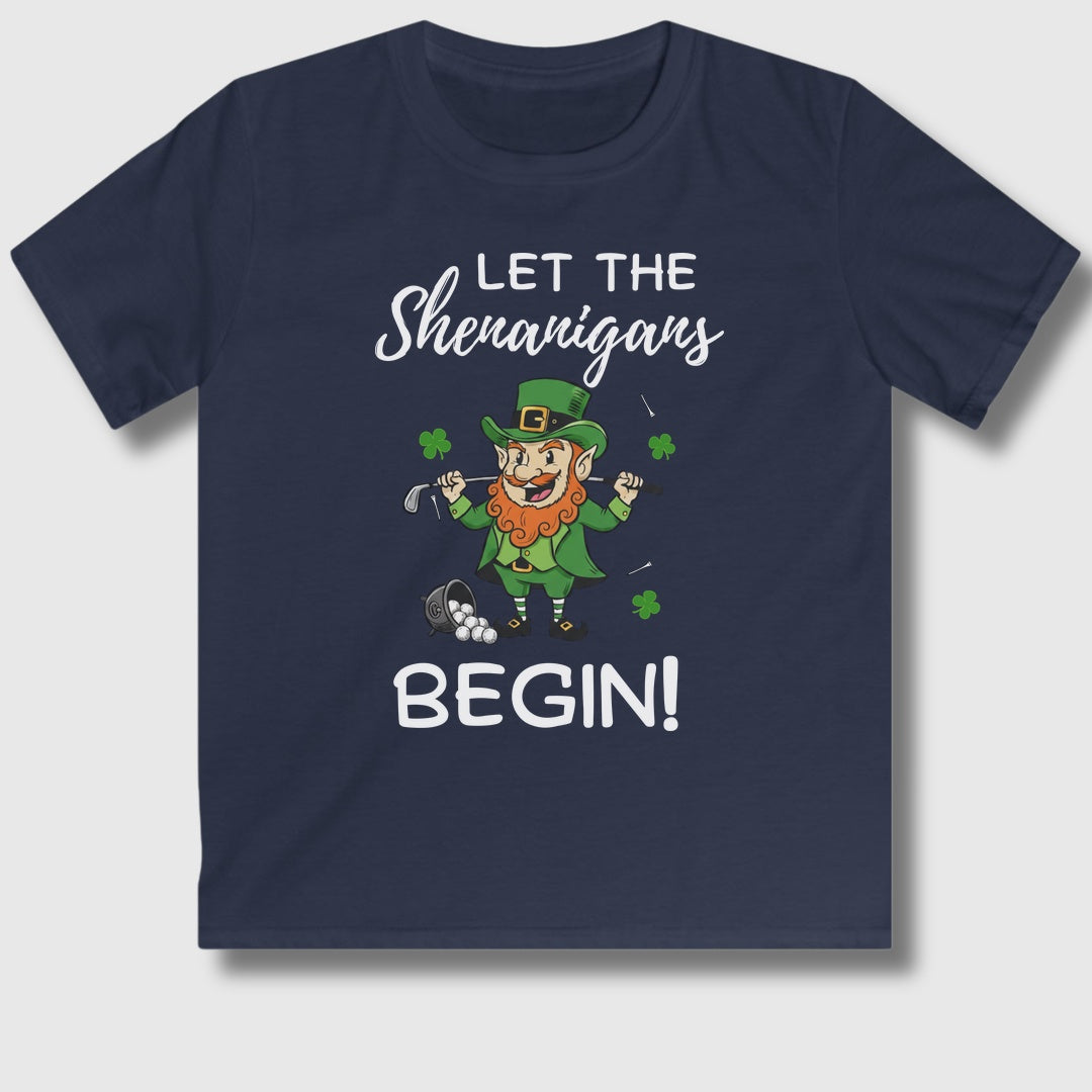 Let The Shenanigans Begin - Youth Golf T-Shirt in Navy