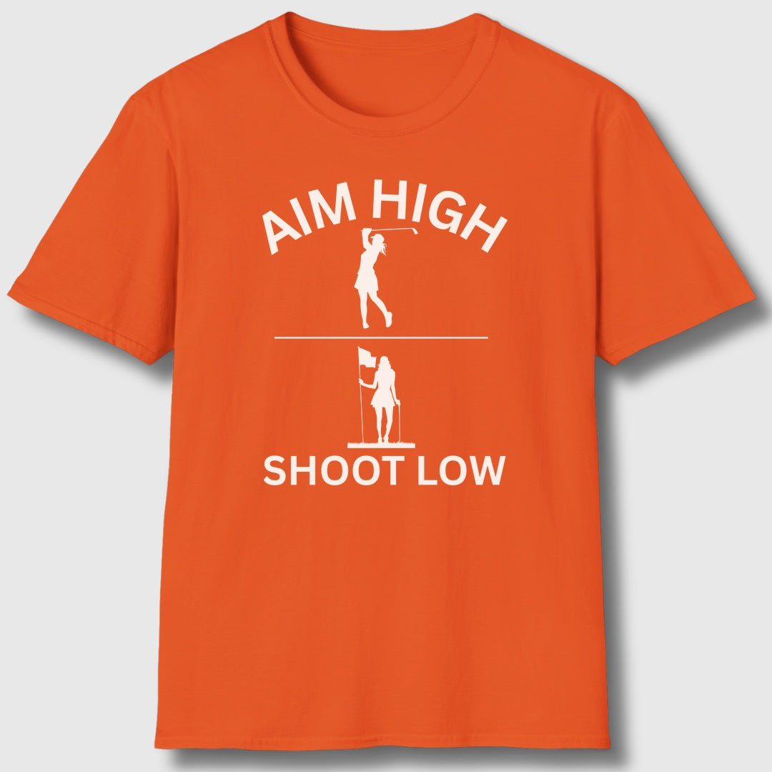 Aim High - Shoot Low (Female) - Adult Golf T-Shirt in Orange