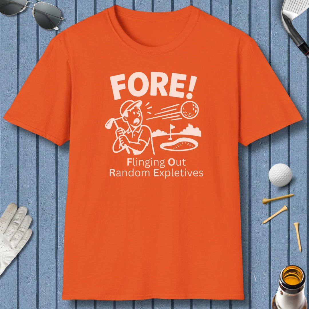 FORE! - Flinging Out Random Expletives! - Adult Golf T-Shirt in Orange