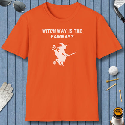 Witch Way is the Fairway - Adult Golf T-Shirt in Orange