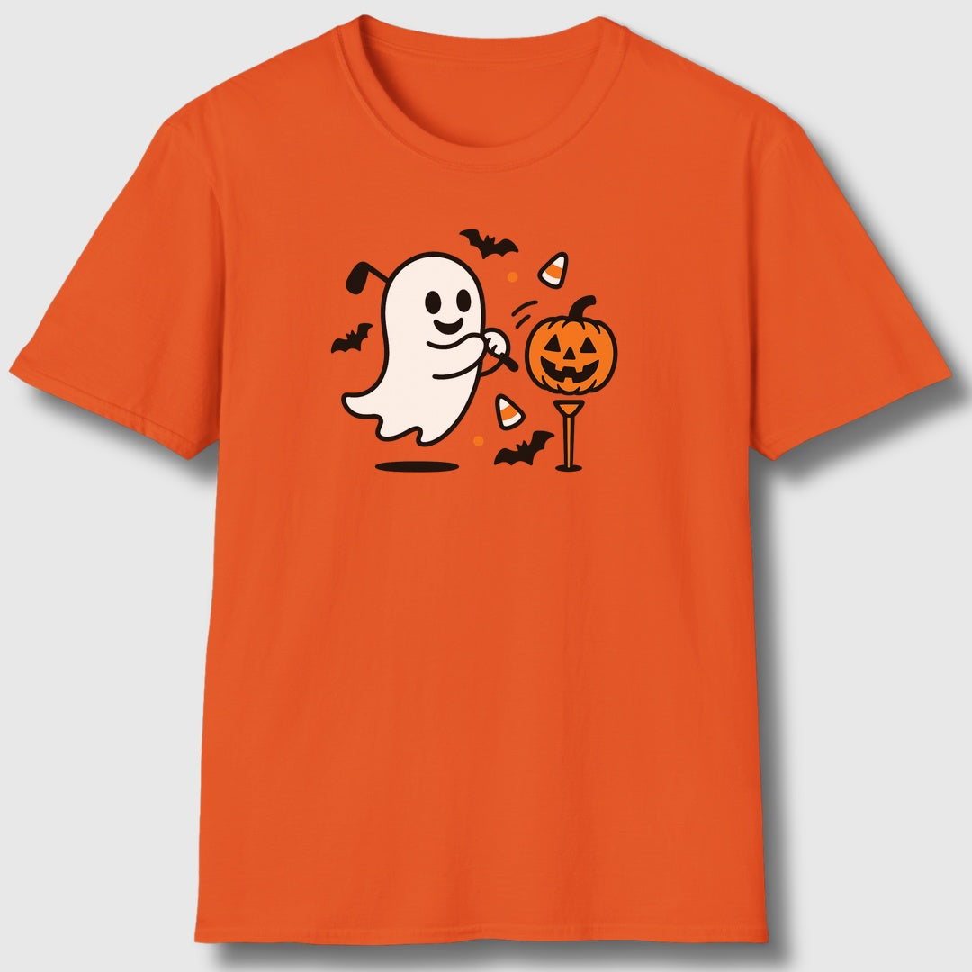 Ghost Tee Off - Adult Golf T-Shirt in Orange