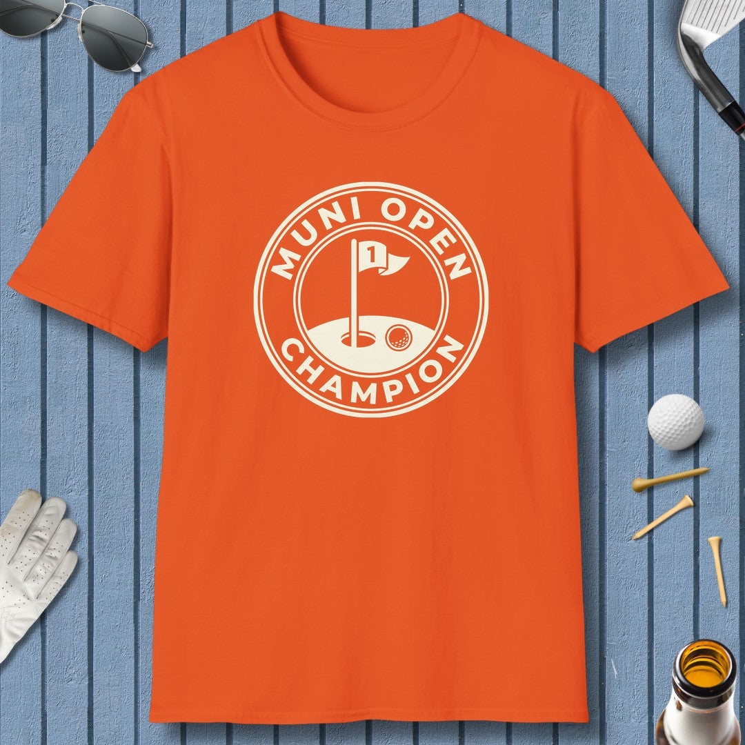 MUNI OPEN CHAMPION - MUNICIPAL GOLF COURSE T-SHIRT in Orange