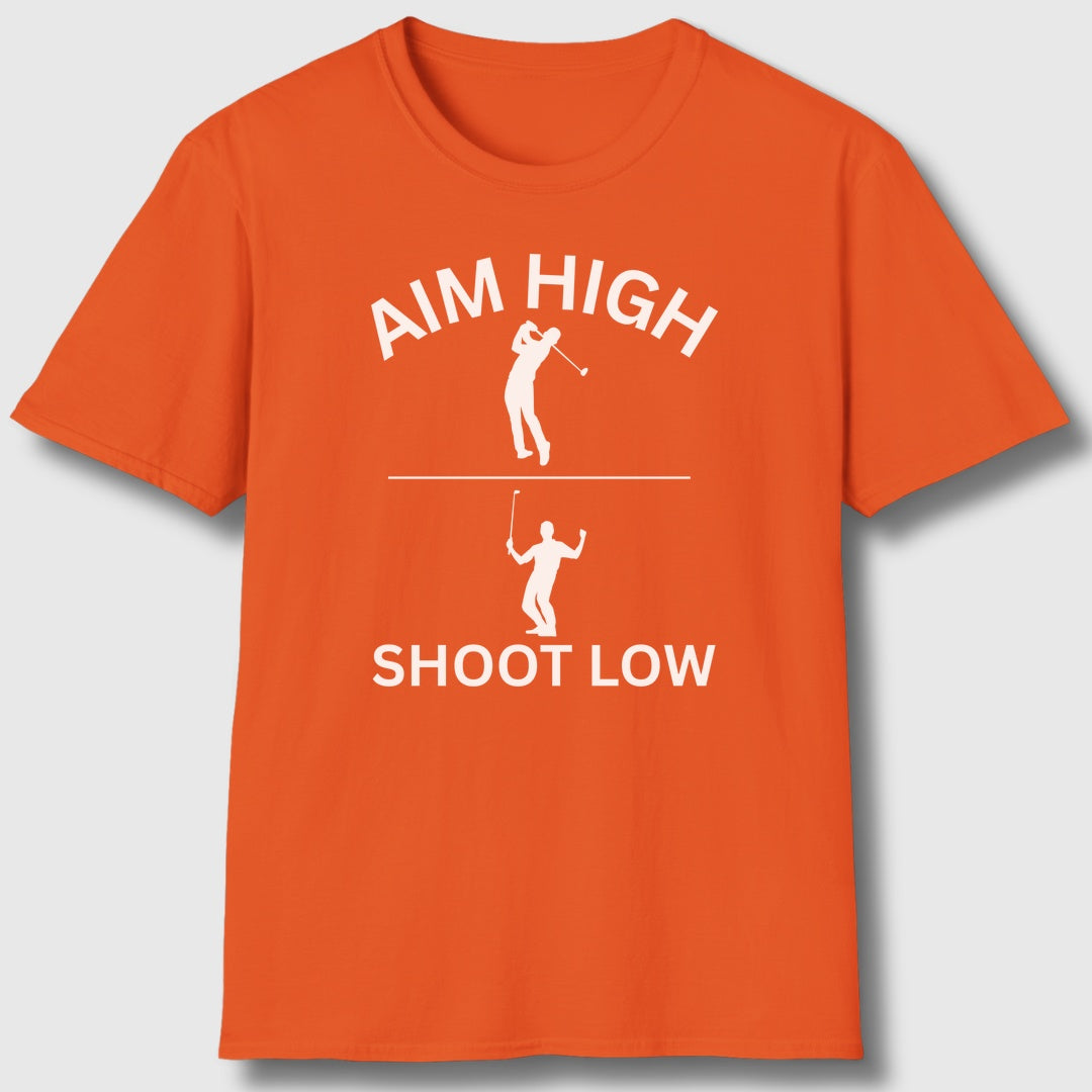 Aim High - Shoot Low (Male) - Adult Golf T-Shirt in Orange