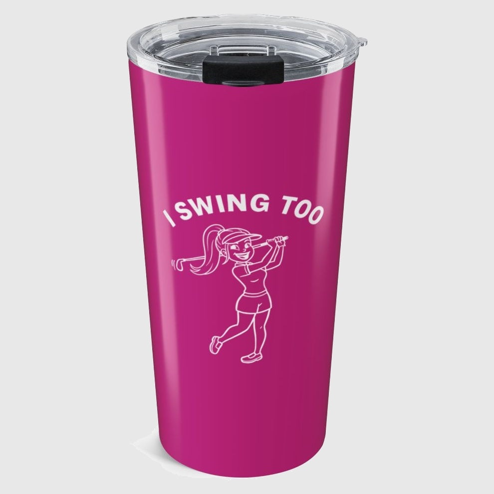 Retro I SWING TOO Women's Golf T-Shirt - 20oz Tumbler in Pink