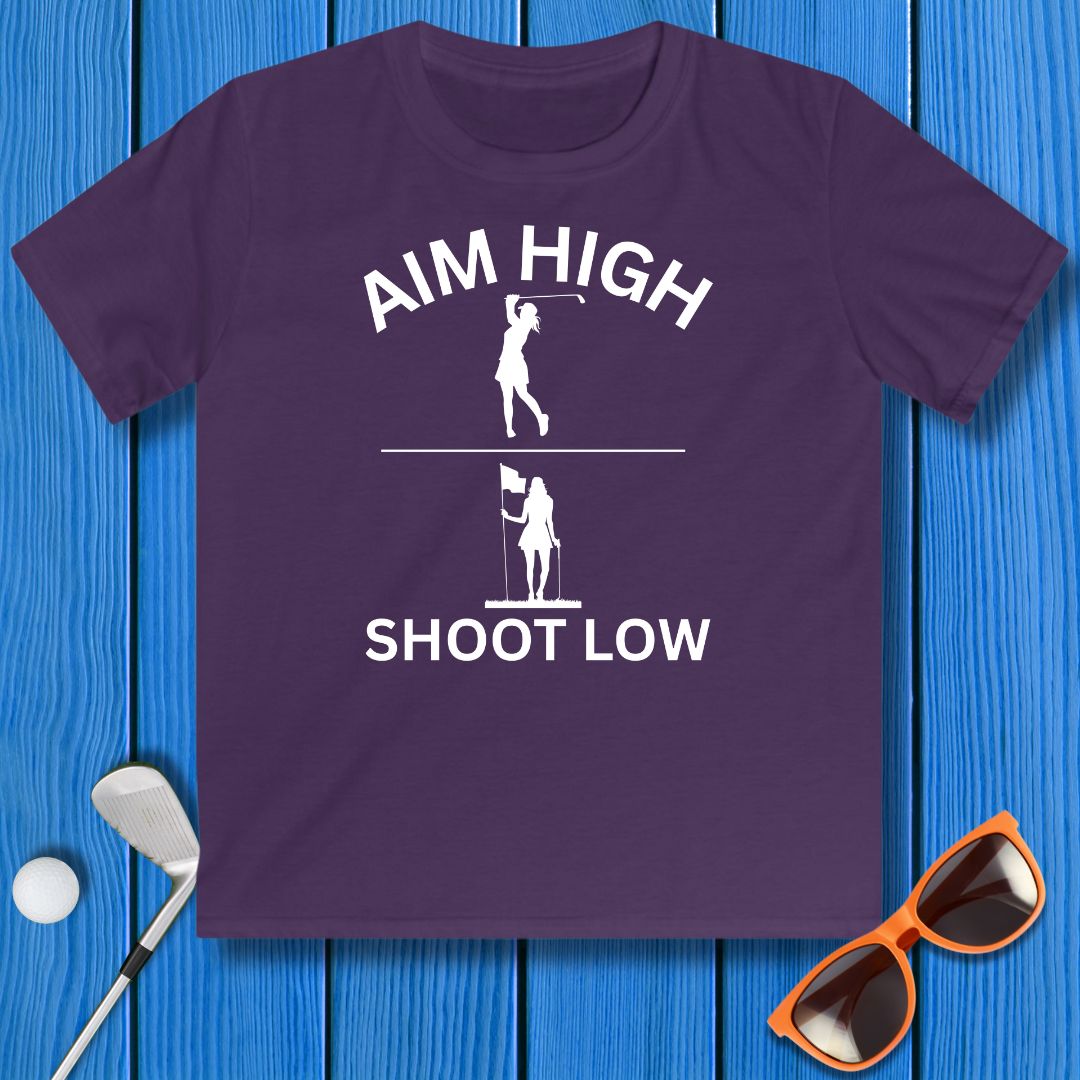 Aim High - Shoot Low - Girl - Youth in Purple, great for casual wear. Find more fun golf focused products at oneforetheages.com