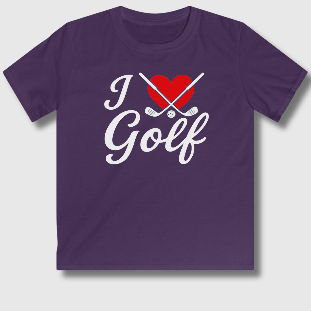 I Love Golf - Youth Golf T-Shirt in Purple