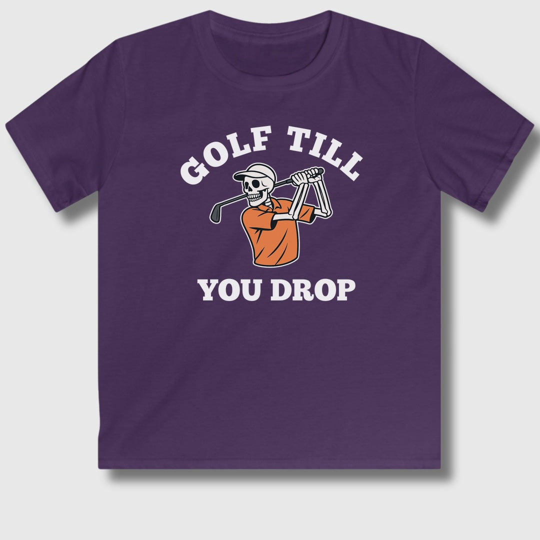Golf Till You Drop - Youth Golf T-Shirt in Purple