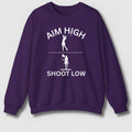 Aim High - Shoot Low (Female) - Adult Golf Sweatshirt in Purple