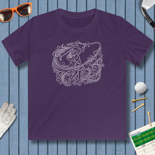 EVERY SWING TELLS A STORY - Women's Golf Vine Art - Youth Golf T-Shirt in Purple
