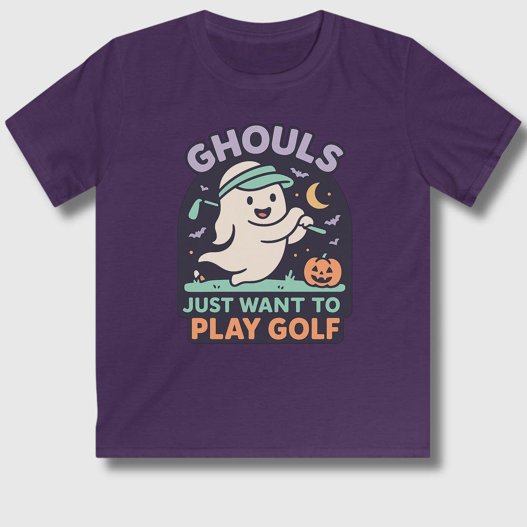 Ghouls Just Wanna Play Golf - Youth Golf T-Shirt in Purple