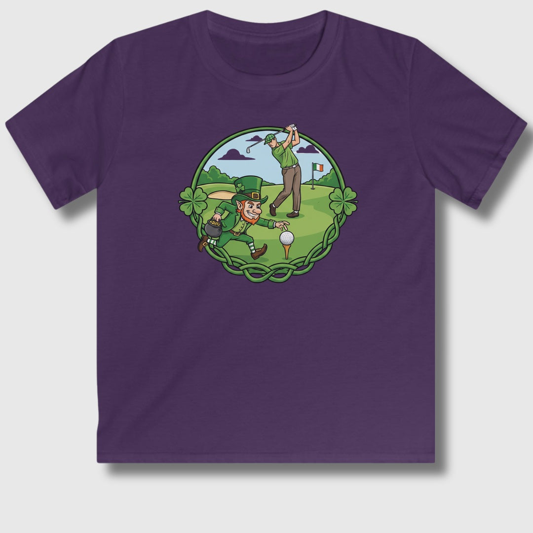 The Leprechaun Stole My Ball! - Youth Golf T-Shirt in Purple