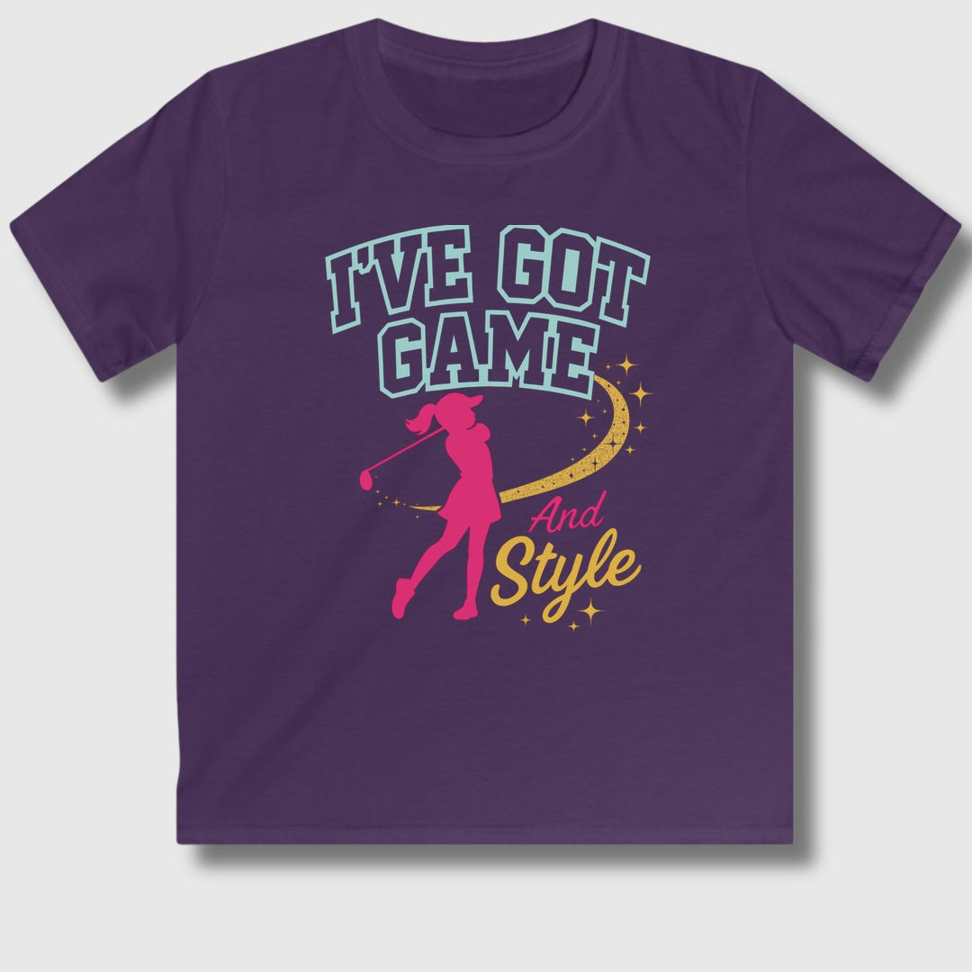 I've Got Game And Style - Youth Golf T-Shirt in Purple