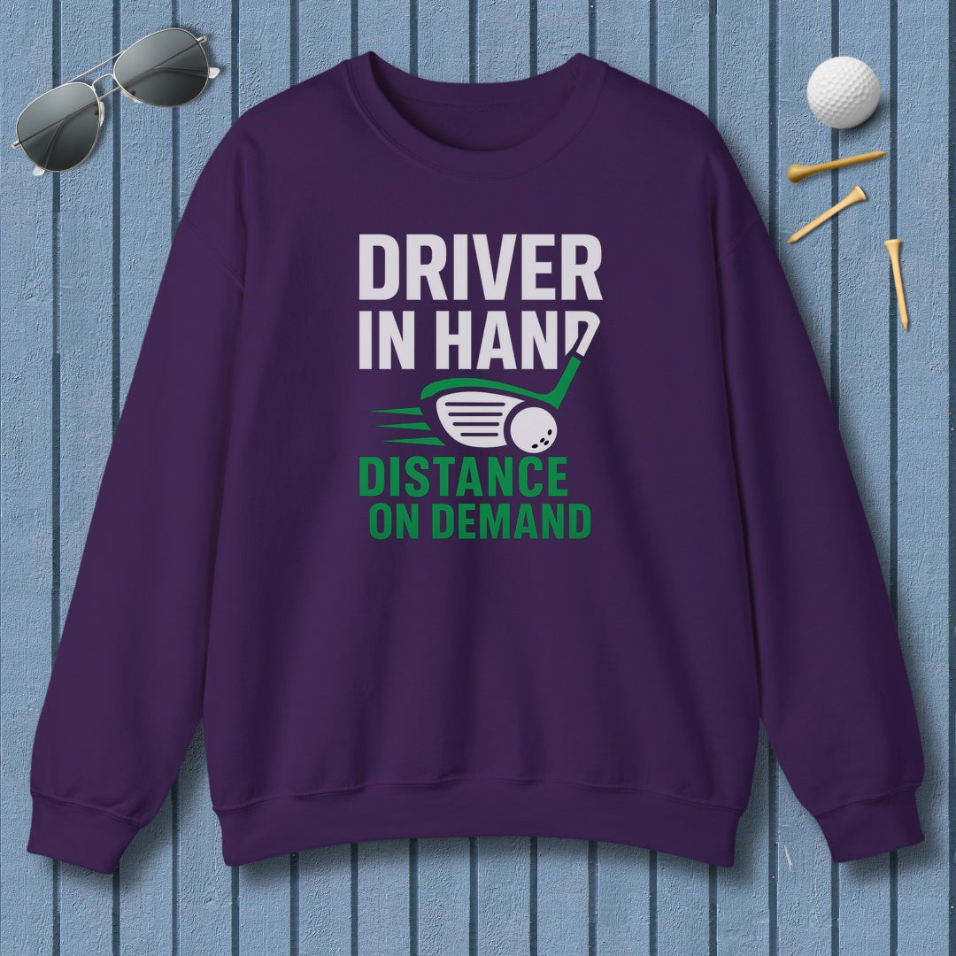 Driver in Hand - Distance on Demand - Adult Golf Sweatshirt in Purple