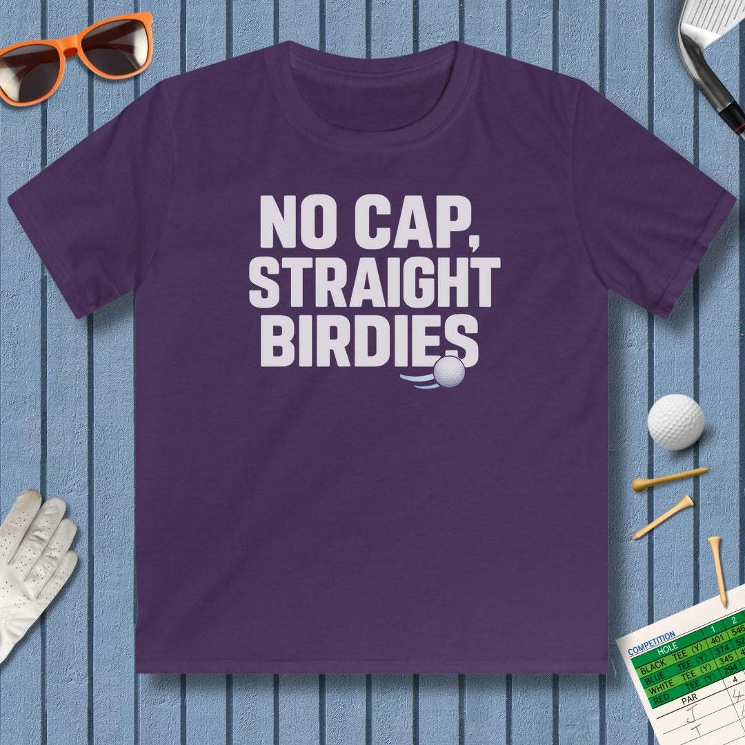 NO CAP, STRAIGHT BIRDIES - Youth Golf T-Shirt in Purple
