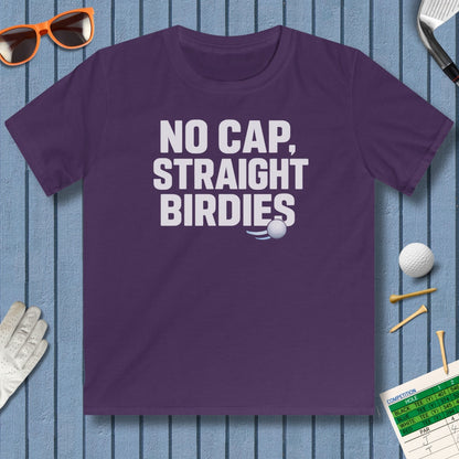NO CAP, STRAIGHT BIRDIES - Youth Golf T-Shirt in Purple