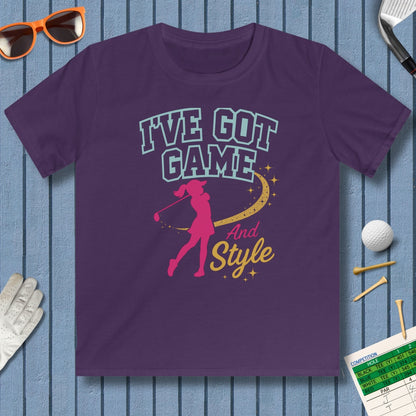 I've Got Game And Style - Youth Golf T-Shirt in Purple