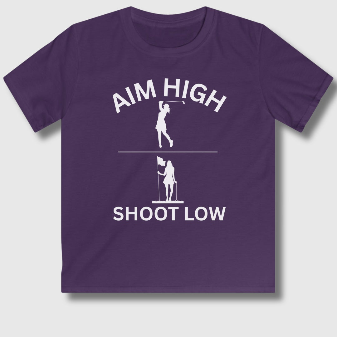 Aim High - Shoot Low (Female) - Youth Golf T-Shirt in Purple